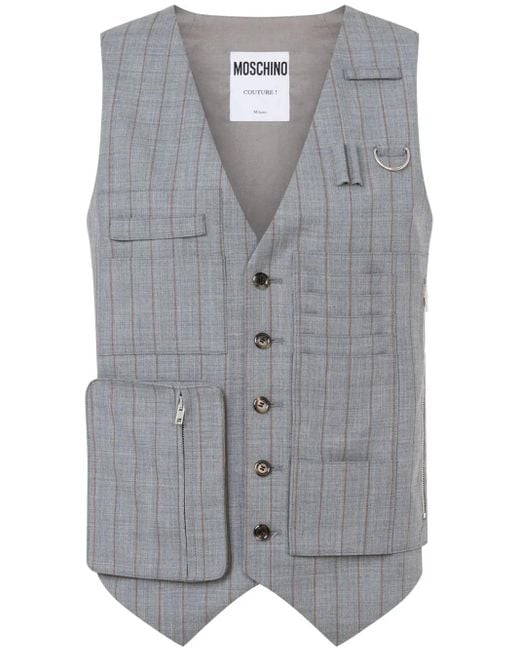 Moschino Gray Striped Waistcoat