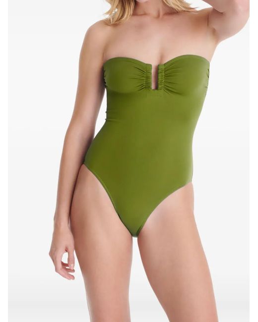 Eres Green Cassiopée Strapless Ruched Swimsuit