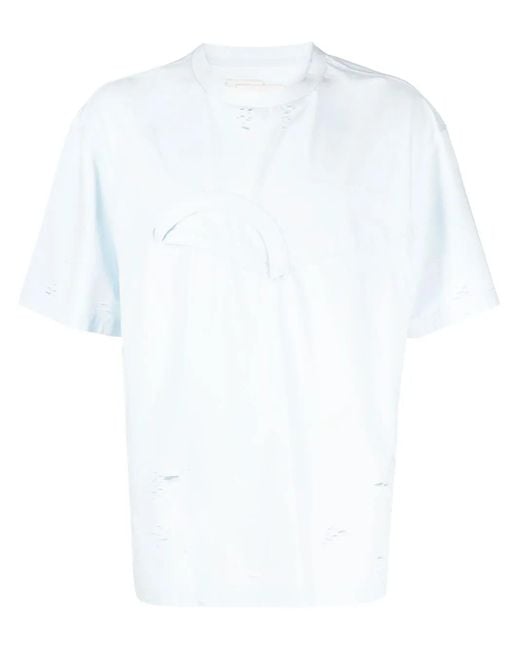 Feng Chen Wang White Double-Layer Distressed Effect T-Shirt for men