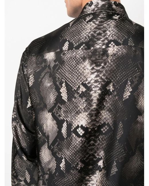 Roberto Cavalli Black Snakeskin-Print Silk Shirt for men