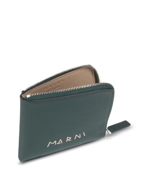 Marni Green Leather Zip-Around Wallet With Mending-Embroidery for men