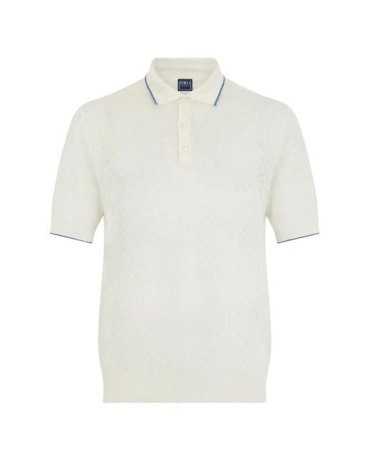 Fedeli White Contrast-Trim Short-Sleeve Polo Shirt for men