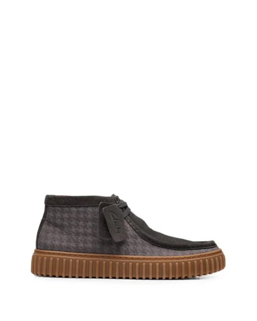 Clarks Brown Torhill Hi Houndstooth-Pattern Suede Desert Boots for men