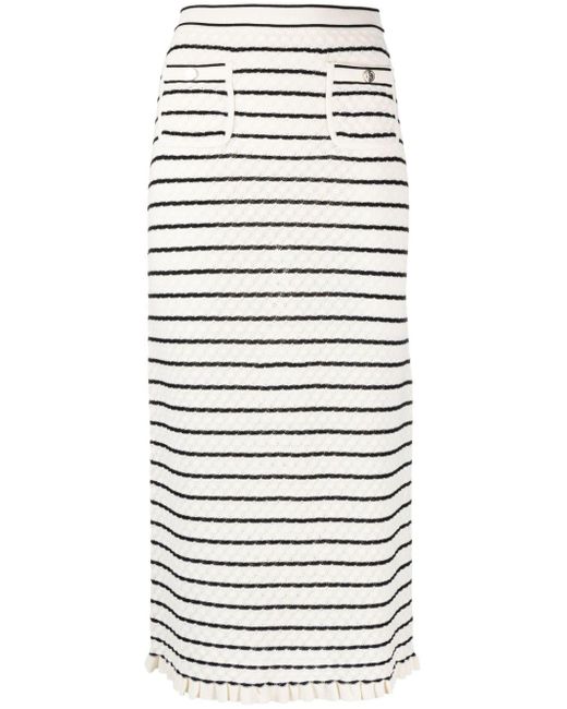 Sandro Gray Pointelle-knit Striped Midi Skirt
