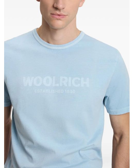 Woolrich Blue Garment-Dyed Printed T-Shirt for men