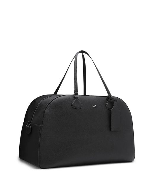 Courreges Black Logo-Plaque Leather Duffle Bag