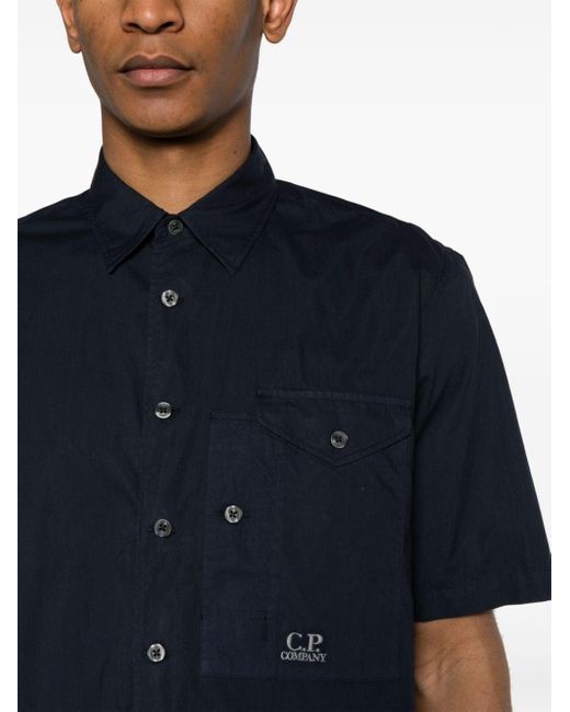 C P Company Blue Logo-embroidered Cotton Shirt for men