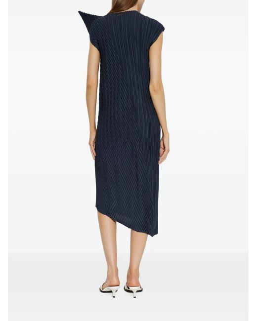 Issey Miyake Blue Asymmetric Pleated Midi Dress