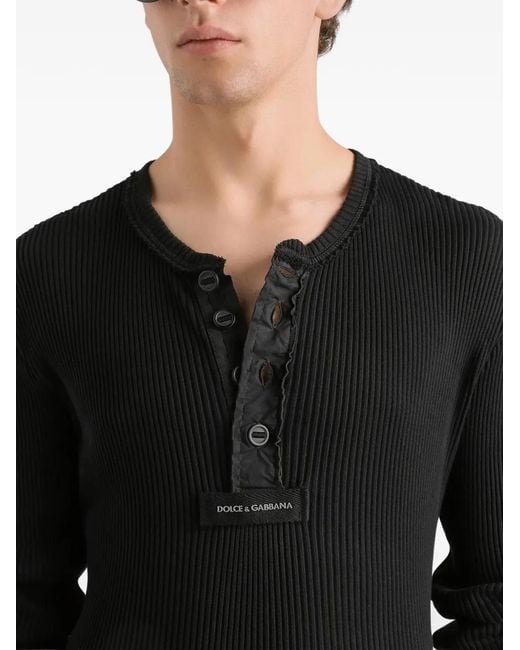 Dolce & Gabbana Black Ribbed Cotton Serafino T-Shirt for men