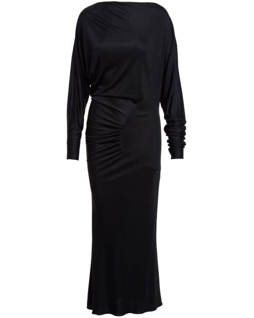 Khaite Black Oron Gathered Long-sleeve Dress