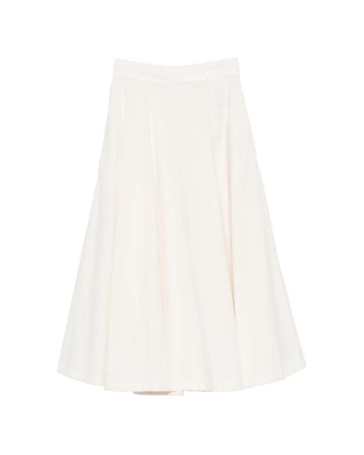White Sand White Pleated A-Line Midi Skirt