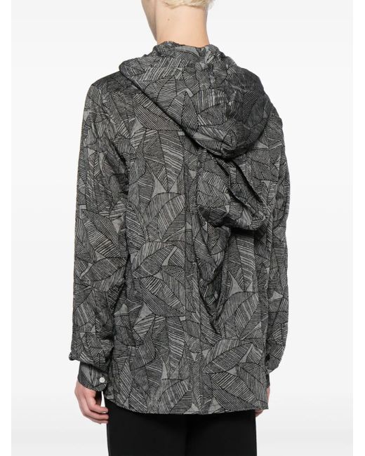 Mostly Heard Rarely Seen Gray Leaf-Print Hooded Shirt for men
