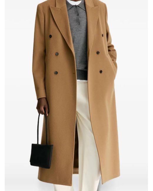 Loulou de Saison Natural Double-Breasted Peak-Lapel Coat
