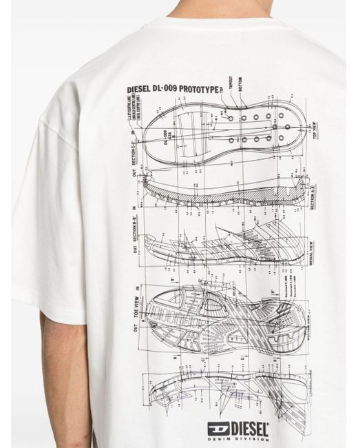 T-shirt con stampa grafica di DIESEL in White da Uomo