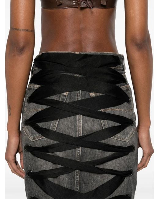 Balenciaga Black Lace-Up Denim Skirt