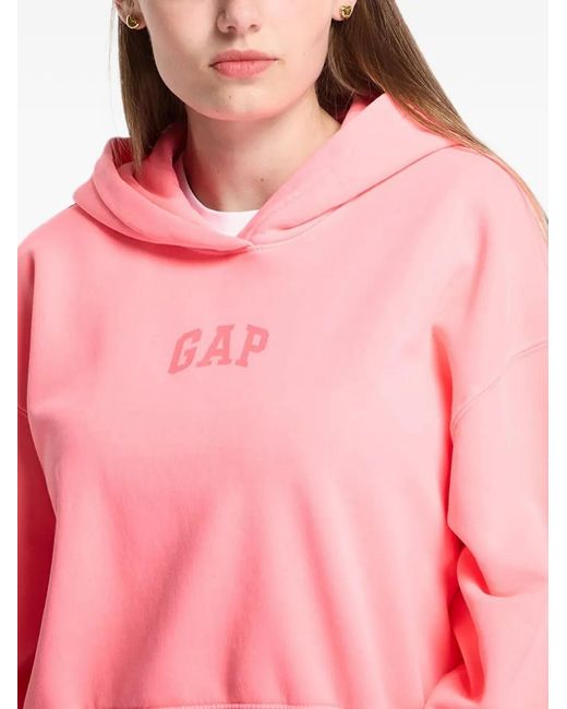 Gap Pink Logo-Print Cropped Hoodie