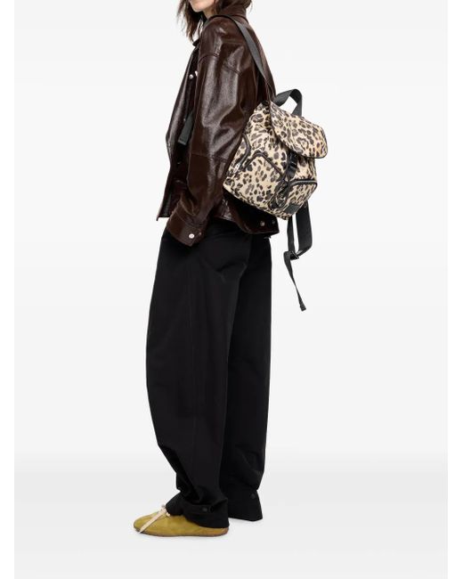 Bimba Y Lola Black Medium Leopard-Print Backpack