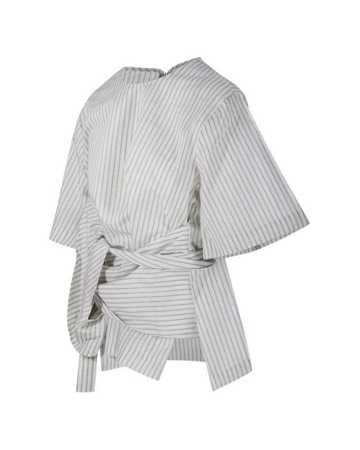 Rohe Gray Striped Tie Blouse
