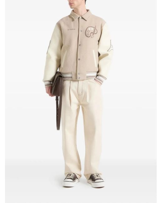 Manière De Voir Natural Wool-Blend Varsity Jacket for men