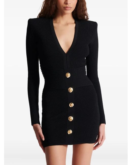 Balmain Black Ribbed Bodycon Dress