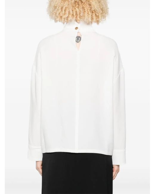 Erika Cavallini Semi Couture White Bluse mit Stehkragen