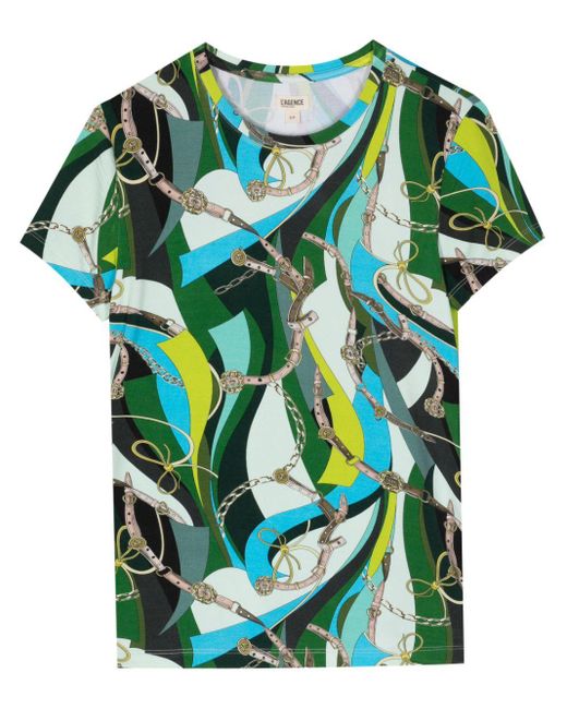 L'Agence Green Ressi Swirl-print T-shirt