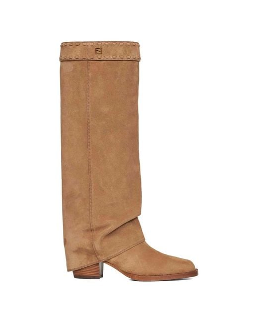 Fendi Brown Minerva Ff-Logo Knee Boots