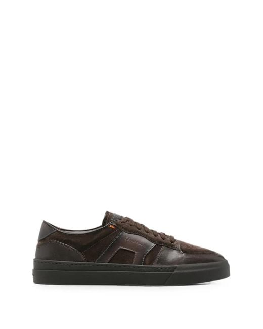 Santoni Black Suede-Panelled Leather Sneakers for men