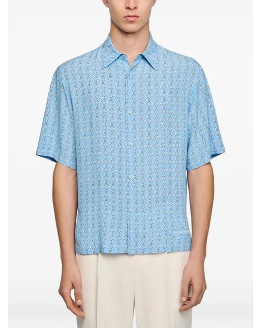 Sandro Blue Link Print Loose-Fit Shirt for men
