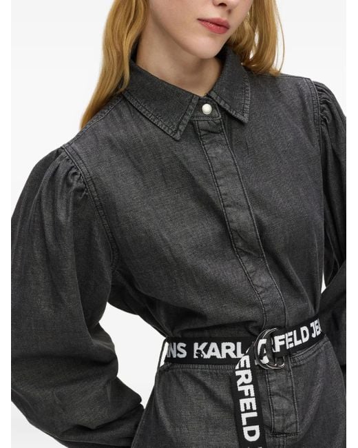Karl Lagerfeld Gray Belted Denim Dress