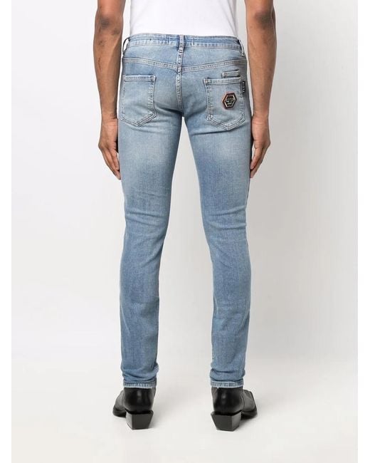 Philipp Plein Blue Low-Rise Skinny Jeans for men