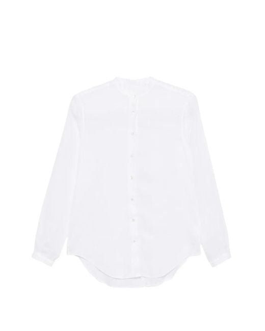Xacus White Mandarin-Collar Curved-Hem Shirt