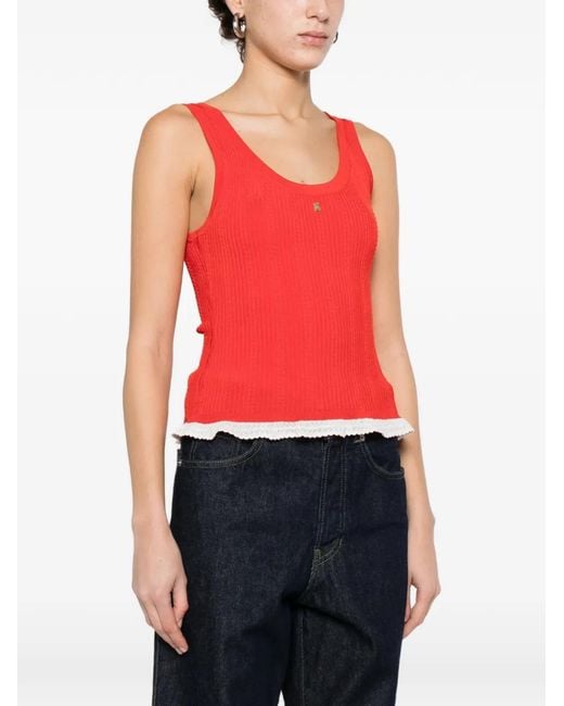 Sandro Red Lace Ribbed Top