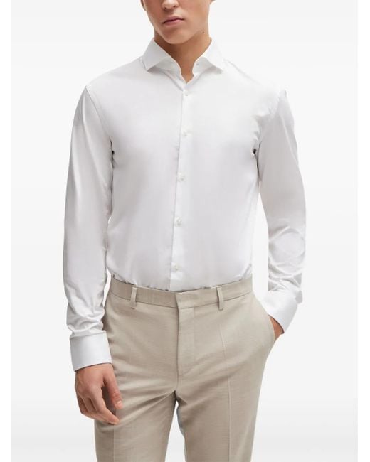 HUGO White Spread-Collar Cotton Shirt for men