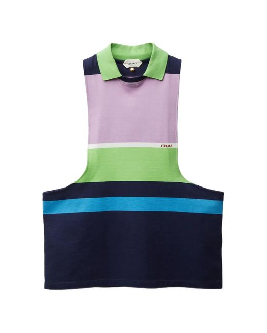 Versace Gestreepte Katoenen Jersey Tanktop in het Blue