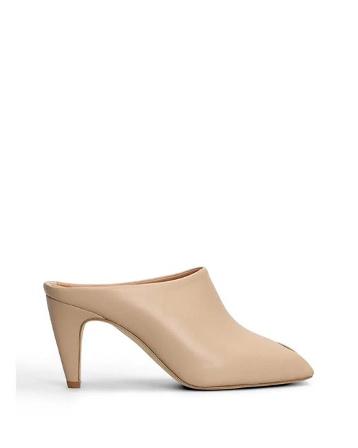 GISÉL MOIRÉ Natural Giuly Peep-Toe Heeled Mules