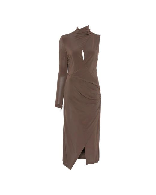 Pinko Brown Cadillac Cut-Out Asymmetric Midi Dress