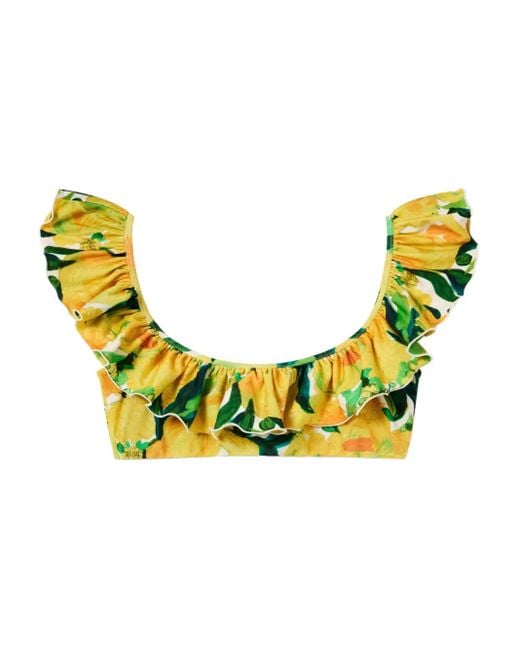 LaDoubleJ Yellow Ruffled Floral Bikini Top