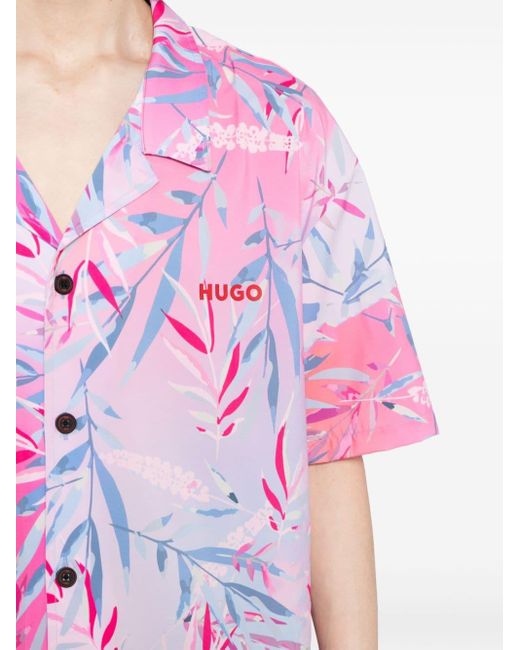HUGO Beach Overhemd Met Tropische Print in het Pink voor heren