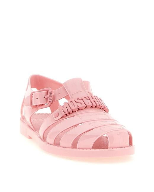 Moschino Logo Appliqué Sandals in Pink | Lyst