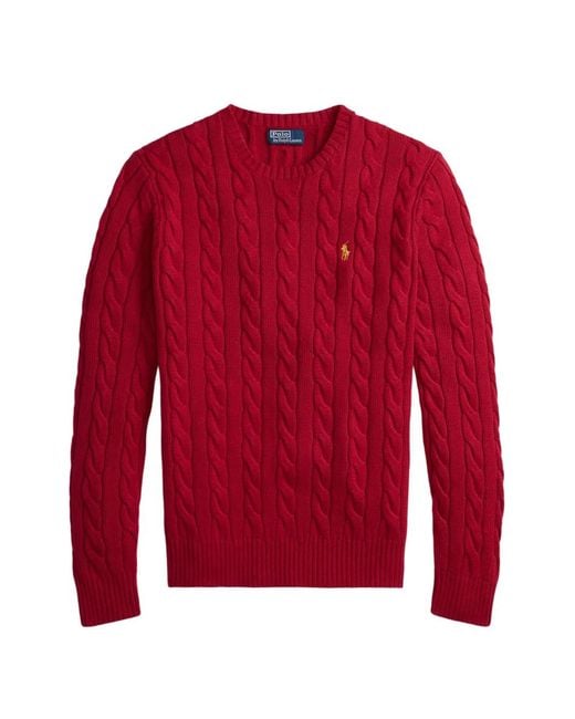 Polo Ralph Lauren Red Cable-Knit Crew-Neck Sweater for men