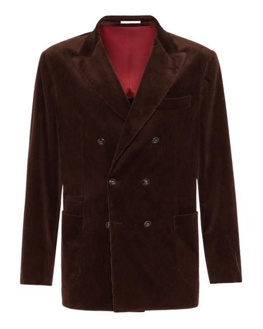 Brunello Cucinelli Brown Cotton Double-Breasted Jacket for men