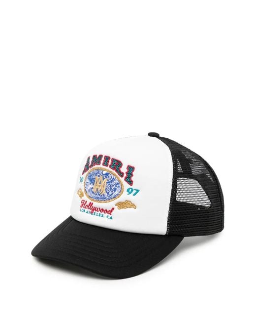 Amiri Black Embroidered Mesh-Panel Trucker Cap