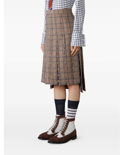 Thom Browne Brown Hunting Tweed Pleated Skirt for men