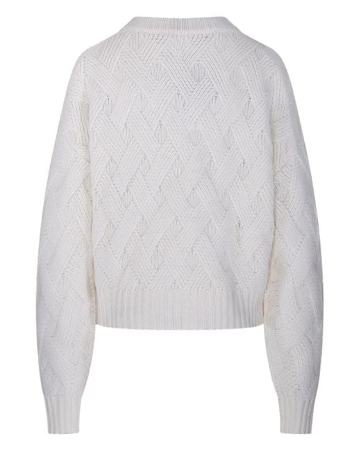 Allude White Diamond-Pattern Sweater