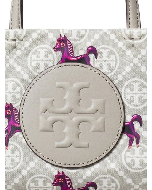 Tory Burch White Mini Ella Tote Bag mit Pferdemuster