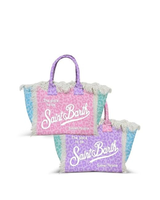 Mc2 Saint Barth Purple Sac Cabas Frangé À Imprimé Léopard