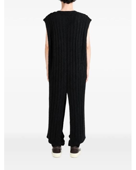 Rick Owens Black Ribbed-Knit Sleeveless Cardigan for men