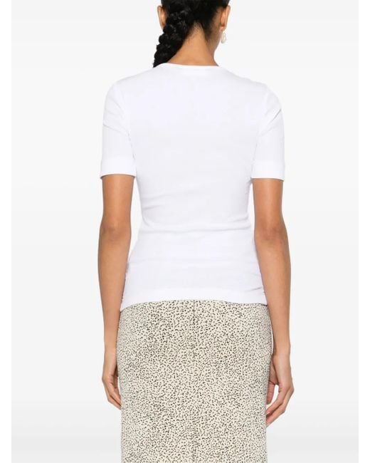 Ganni White Soft Cotton Rib Short Sleeve T-Shirt