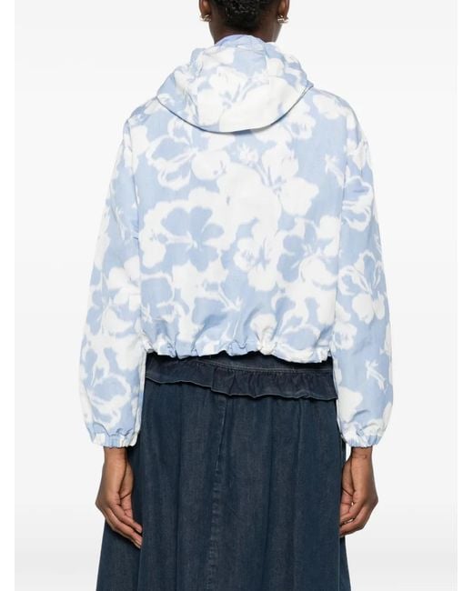 Moncler Blue Floral-Print Hooded Jacket